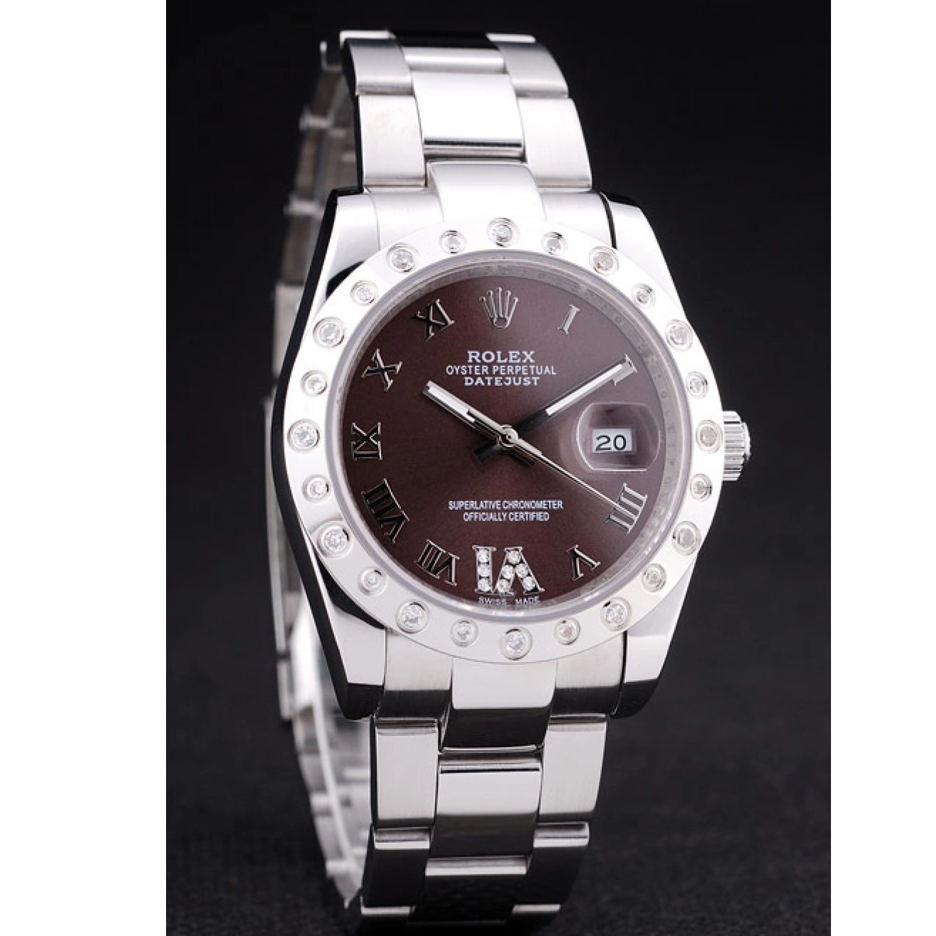 Aaa replica 7466 Dial Rolex Diamond Datejust Brown Bezel 0601